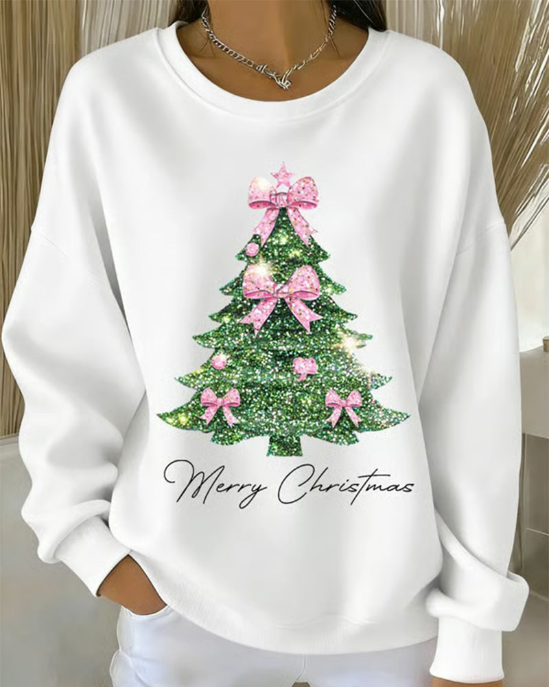 Round neck, long-sleeved sweater with Christmas print