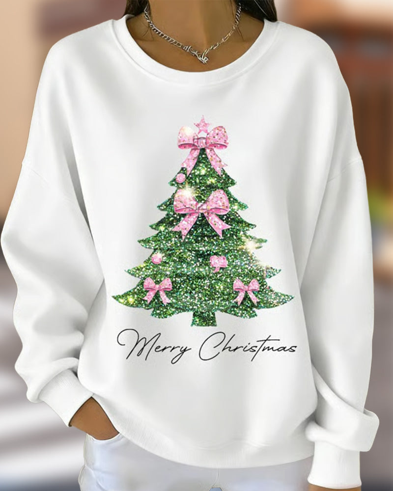Round neck, long-sleeved sweater with Christmas print