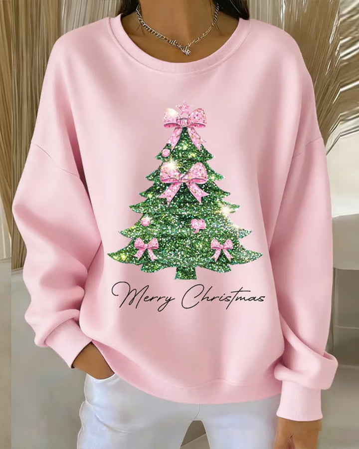 Round neck, long-sleeved sweater with Christmas print