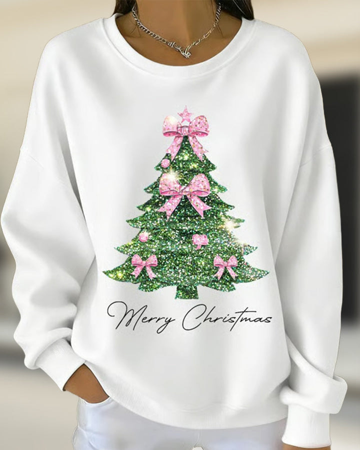Round neck, long-sleeved sweater with Christmas print