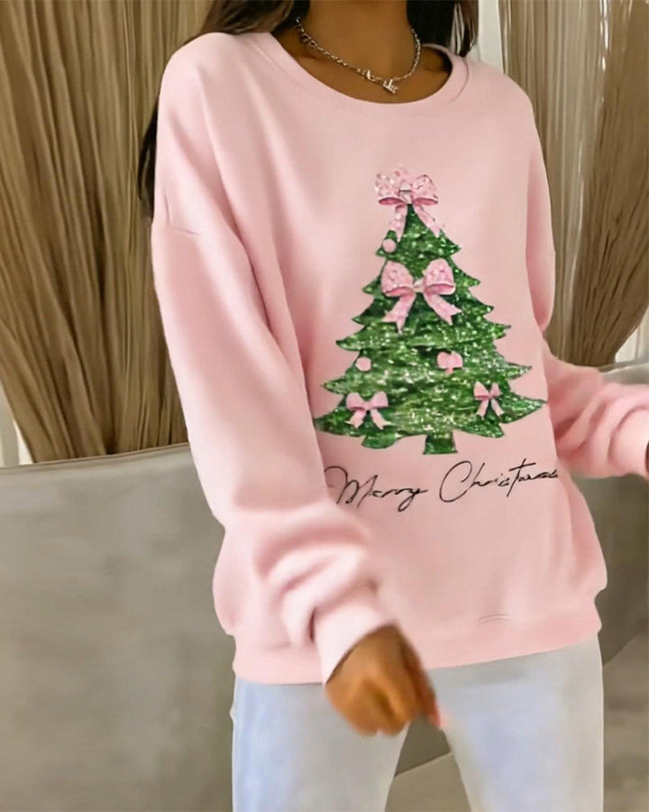 Round neck, long-sleeved sweater with Christmas print