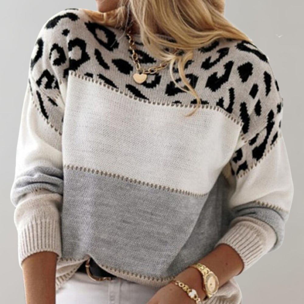 Diane | Knit sweater with leopard print accents