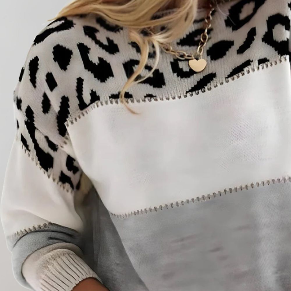 Diane | Knit sweater with leopard print accents