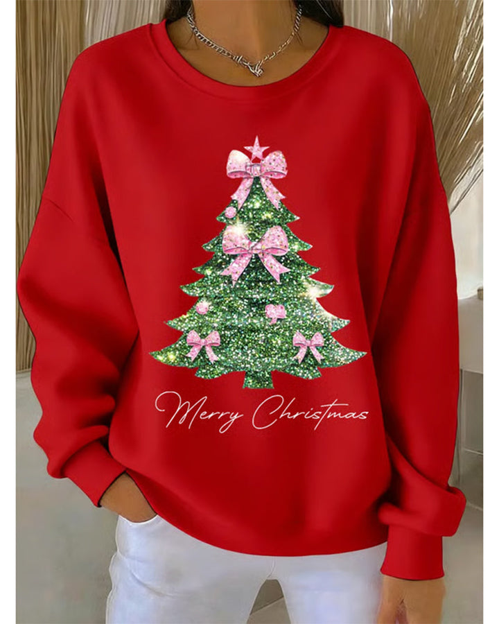 Round neck, long-sleeved sweater with Christmas print