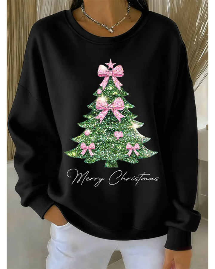 Round neck, long-sleeved sweater with Christmas print
