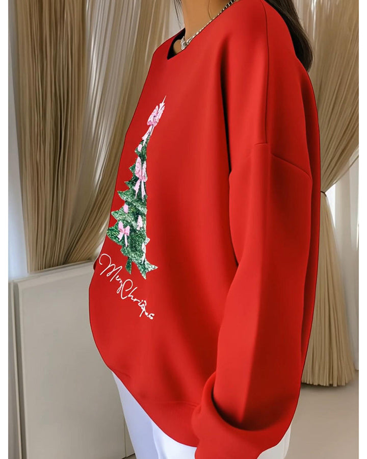 Round neck, long-sleeved sweater with Christmas print